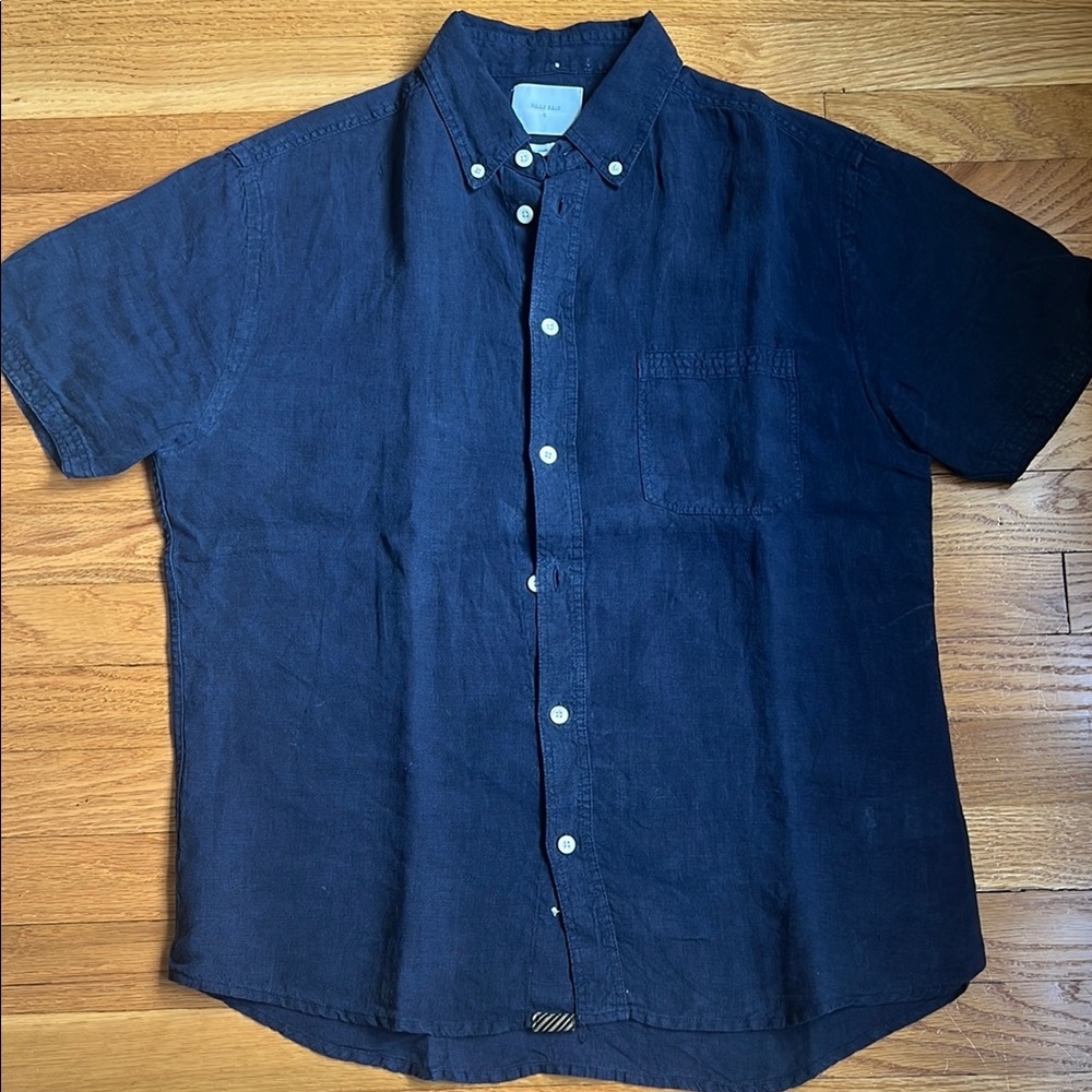 Billy Reid Short Sleeve Linen Tuscumbia Shirt Button Down | Navy | Small